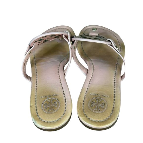Tory Burch Miller Pink Leather Thong Sandals Women’s Size 8.5M Logo Flats - Picture 3 of 6